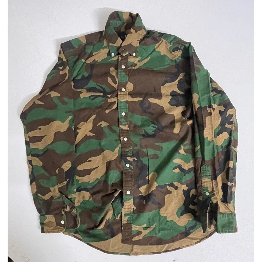 Polo Ralph Lauren Mens Camo Button Down Shirt Classic Fit Woodland Green Large